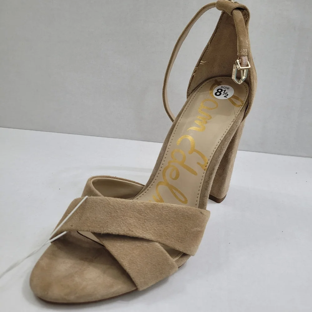 Sam Edelman Yancy Block Heel Ankle Strap Suede Sandals in Oatmeal Size 8.5 NWOT